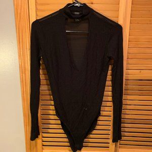 Black Choker deep v-neck bodysuit
